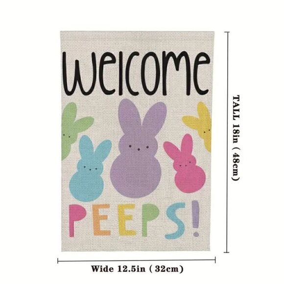 Welcome Peeps Garden Flag Womens Kids Bunny Character Yard Home Decor New - Picture 2 of 6